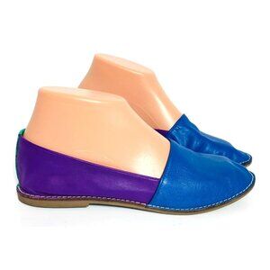 #24 NICHOLE Raven Color Block Blue Purple Green Leather Flats Brazil Made 7.5 M